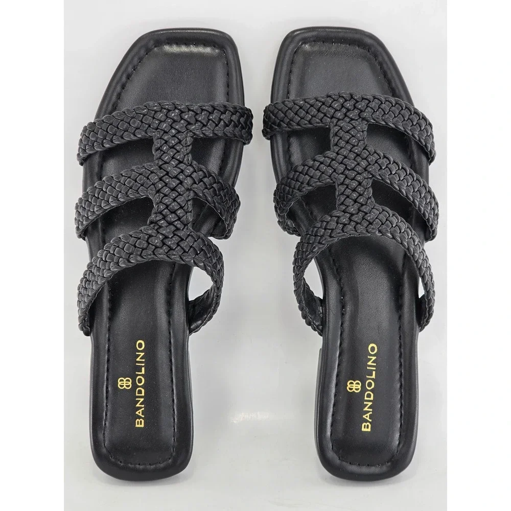 Bandolino Summer 3 Slide Sandals Womens 7M Black Woven Straps - Excellent